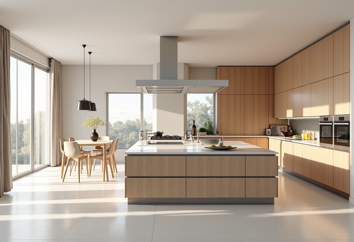 modern kitchen with island and full remodel finishes