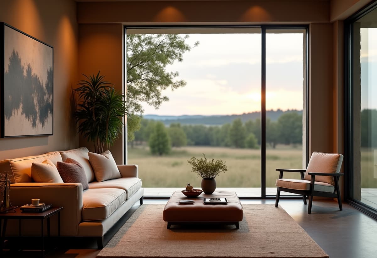 Luxurious living room after a high-end home renovation in Spring Branch, TX with scenic views of the Hill Country