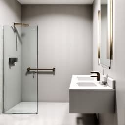 Accessible Bathroom Remodel Converse TX. An accessible and modern bathroom remodel in Converse, TX, designed with universal features including a zero-entry shower and grab bars, without compromising on style.