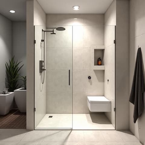 Accessible bathroom remodel near the I-10/1604 interchange in San Antonio, designed with a barrier-free shower and grab bars for safety.