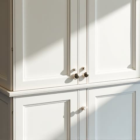 Custom white shaker cabinets in a Garden Ridge home, offering a bright and airy feel to the kitchen space. Traditional yet contemporary, with brushed nickel hardware and expansive counter space.