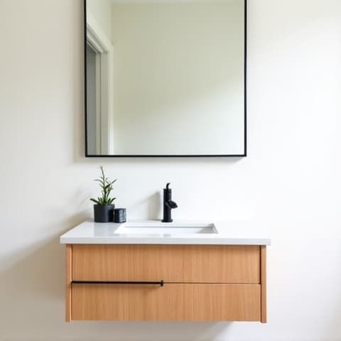 Guadalupe County Guest Bathroom Remodeling. A modern guest bathroom remodel in Guadalupe County, TX, featuring a new vanity, stylish mirror, updated lighting, and fresh paint for a welcoming and refined look.