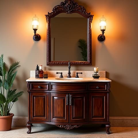 Luxury bathroom renovation featuring Mediterranean design elements, high-end fixtures, and custom vanity, reflecting architectural beauty in a San Antonio home.