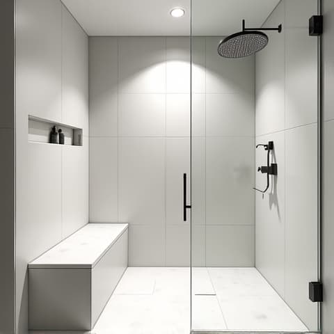 Master bath renovation in New Braunfels Gruene historic district with a spacious walk-in shower.