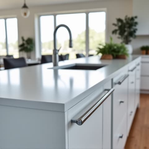 San Antonio Kitchen Remodel: Modern Design & Open Concept. Bright, open-concept kitchen with white cabinetry, large island, and contemporary lighting, perfect for entertaining in a San Antonio home.