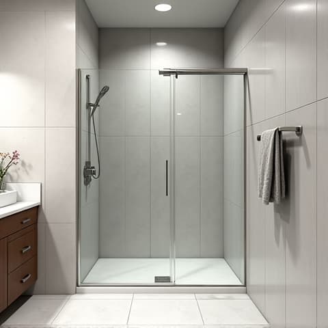 Master bathroom spa conversion in Spring Branch, TX, featuring a large walk-in shower and modern vanity. Luxurious bathroom renovation project.