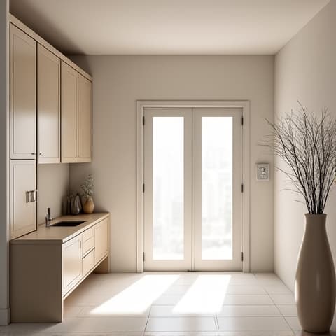 Transformed entryway of a whole home renovation, showcasing modern fixtures and updated flooring. The image emphasizes Spencer Renovations Inc.