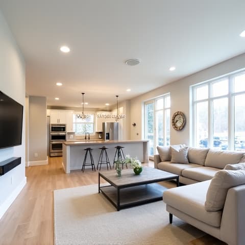 Whole House Interior Remodel in Timberwood Park. A comprehensive renovation featuring updated flooring, fresh paint, modern light fixtures, and custom built-ins throughout the living spaces.