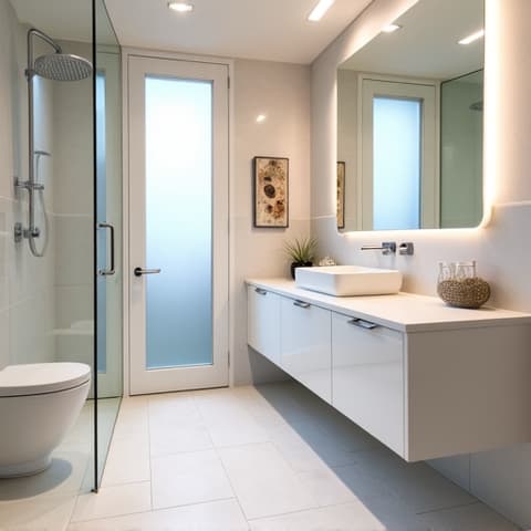 After image of a Windcrest bathroom, transformed with eco-friendly low-VOC paints and modern, water-efficient fixtures.