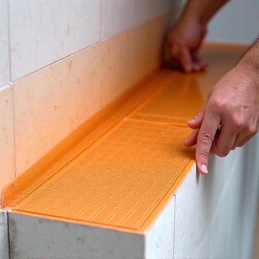 expert installer working on bathroom waterproofing