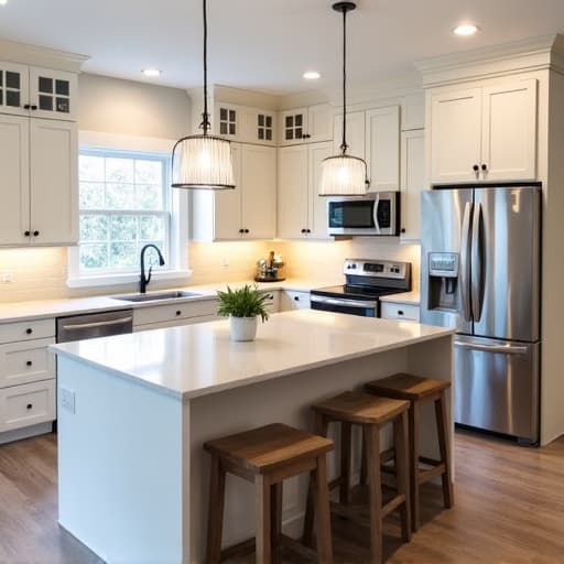 Modern kitchen remodel in San Antonio with an island and full renovation finishes